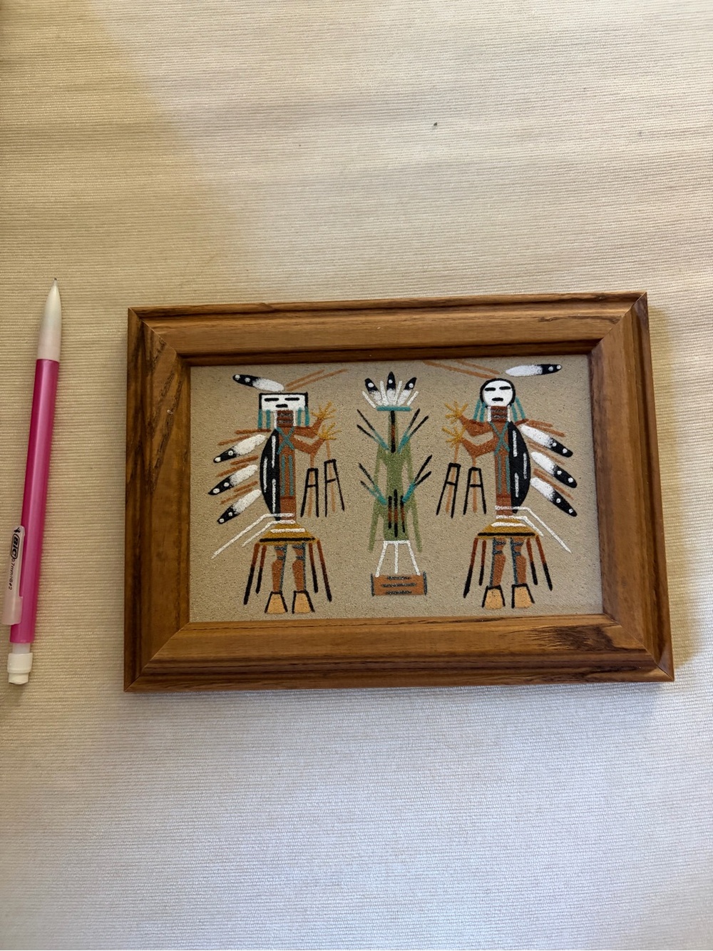 Navajo Sandpainting Artwork in Brown Frame
